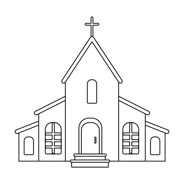 Una iglesia con una cruz en el tejado. Icono de Pascua único en el esquema de estilo vector símbolo stock ilustración . — Vector de stock