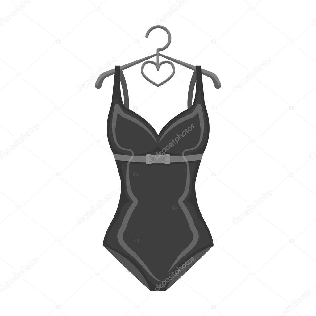 Bright purple swimsuit with bows for girls.Beach wear women.Swimcuits single icon in monochrome style vector symbol illustration.