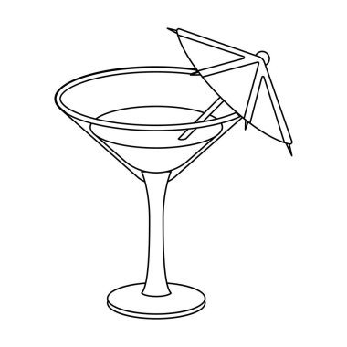 Cam bir kokteyl ile. Anahat stili vektör simge stok çizim simgesini tek parti ve partiler.