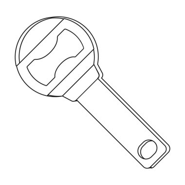 Bira şişeleri için metal şişe açacağı. Bira açmak için bir aygıt. Anahat stili vektör simge stok çizimde pub tek simge.