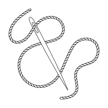 İş parçacığı ve iğne gözü yeşil. Anahat stili vektör simge stok çizimde tek simge dikiş veya terzilik araçları kit.