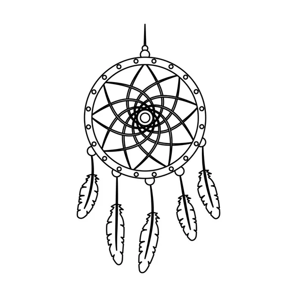 Attrape-rêves avec plumes. Icône unique hippie dans le style contour symbole vectoriel illustration web . — Image vectorielle