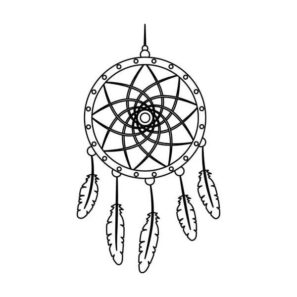 Dream catcher met veren. Hippie één pictogram in omtrek stijl vector symbool stock illustratie web. — Stockvector