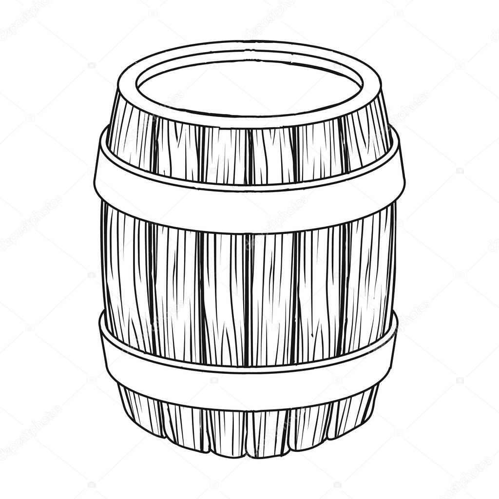 Oak barrel beer. A barrel in which beer is brewed. Pub single icon in outline style vector symbol stock illustration.