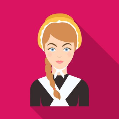 Kız bir örgü ile ve bir headdress. Karanlık Belçika kurdu. Belçika tek simge düz stil vektör simge stok çizimde.