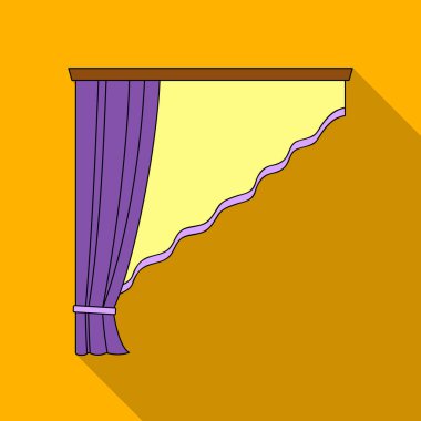 Perdeler perdelik korniş üzerinde. Düz stil vektör simge stok çizim web simgesinde perdeler tek.