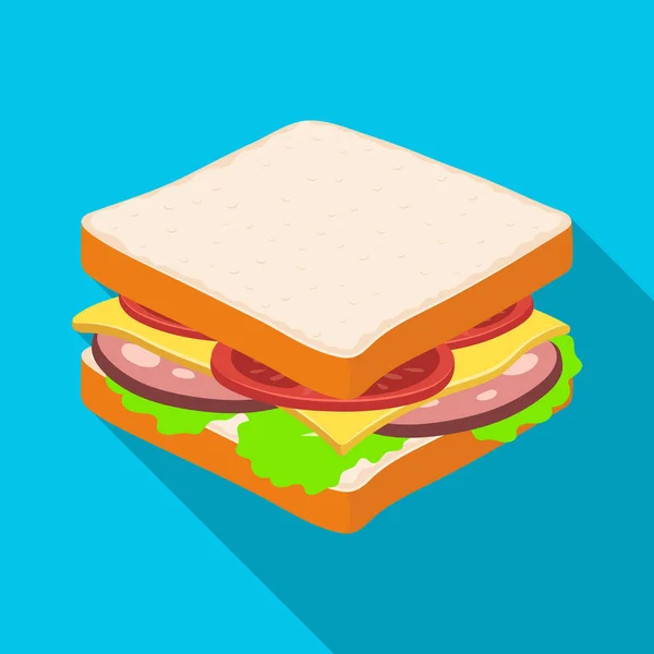 Ένα σάντουιτς με ψωμί και λουκάνικα. Μπιφτέκια και συστατικά μόνο εικονίδιο στην επίπεδη στυλ διάνυσμα σύμβολο μετοχής απεικόνιση. — Διανυσματικό Αρχείο