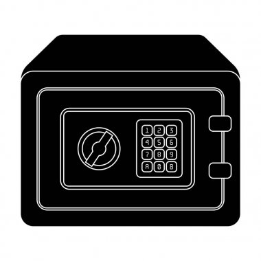 Gerçekçi çelik kasa. Güvenli şifreli kilit altında. Metal kutu açmak zordur. Blake stil vektör simge stok çizimde Dedektif tek simge.