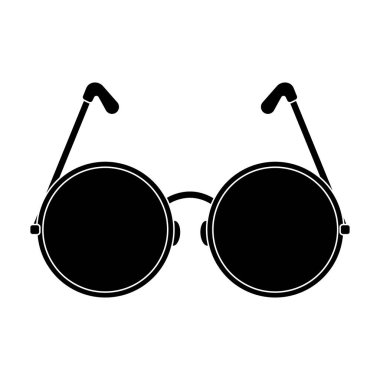 Pembe bir çerçeve içinde yuvarlak gözlük. Hippi tek simge siyah stil vektör simge stok çizim web içinde.