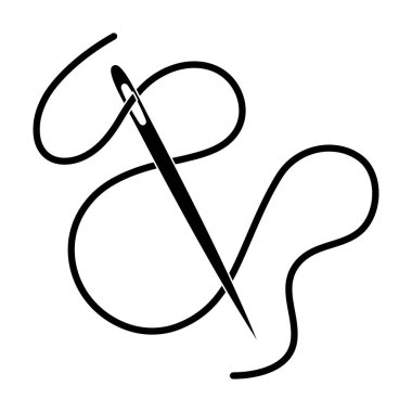 İş parçacığı ve iğne gözü yeşil. Tek simge siyah stil vektör simge stok çizimde dikiş veya terzilik araçları kit.