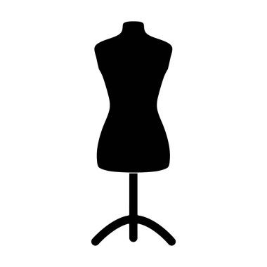 Plastik manken standında. Tek simge siyah stil vektör simge stok çizimde dikiş veya terzilik araçları kit.