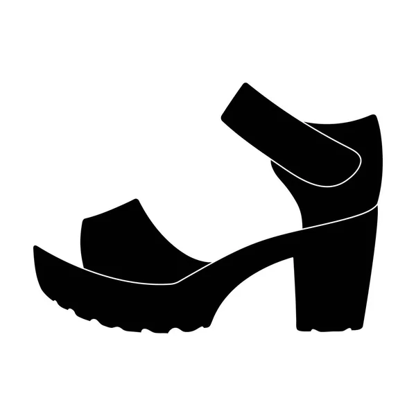 รองเท้าแตะสีขาวในฤดูร้อนของผู้หญิงบนเท้าเปล่า รองเท้าที่แตกต่างกัน ไอคอนเดียวในสไตล์สีดํา สัญลักษณ์เวกเตอร์ . — ภาพเวกเตอร์สต็อก