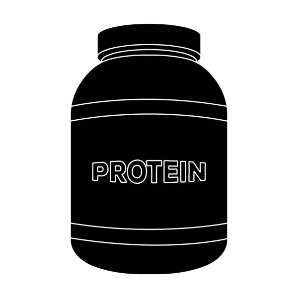 El Banco etiquetó la proteína. Suplementos deportivos en la nutrición para el crecimiento muscular.Gimnasio y entrenamiento icono único en negro estilo vector símbolo stock ilustración . — Vector de stock