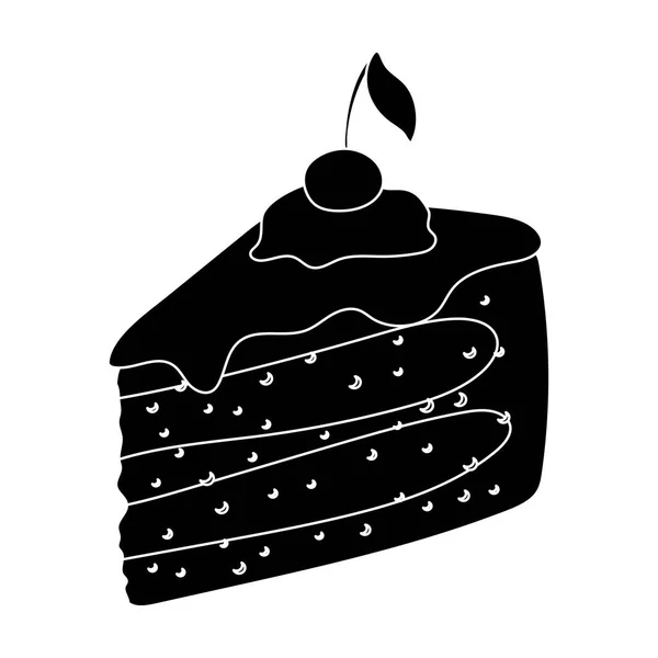 Pastel dulce con cereza y hoja.Fiesta y fiestas icono único en el estilo negro vector símbolo stock ilustración . — Archivo Imágenes Vectoriales