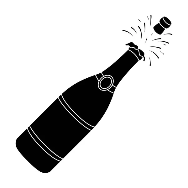 Una bottiglia di champagne con un tappo di sughero. Festa e feste singola icona in stile nero vettore simbolo stock illustrazione . — Vettoriale Stock