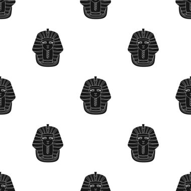 Firavunlar altın maske simge siyah stil beyaz arka plan üzerinde izole içinde. Antik Mısır desen hisse senedi vektör çizim.