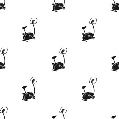 Egzersiz Bisiklet simge siyah stil beyaz arka plan üzerinde izole içinde. Spor ve fitness desen hisse senedi vektör çizim.