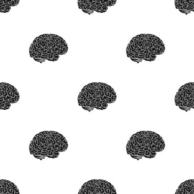 İnsan beyni simgesinde siyah stil beyaz arka plan üzerinde izole. İnsan organlarını hisse senedi vektör çizim desen.