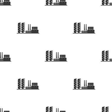 Petrol rafineri fabrika simge siyah stil beyaz arka plan üzerinde izole içinde. Petrol sanayi desen hisse senedi vektör çizim.