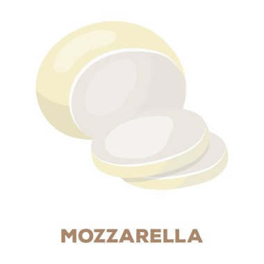 Mozzarella.Different çeşit peynir tek kutsal kişilerin resmi içinde karikatür tarzı vektör simge stok çizim web.