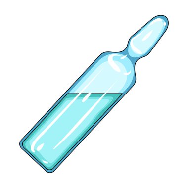 Ampül ilaç ile. Tıp tek kutsal kişilerin resmi içinde karikatür tarzı vektör simge stok çizim web.