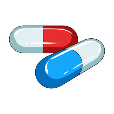 Kapsül ilaç ile. Tıp tek kutsal kişilerin resmi içinde karikatür tarzı vektör simge stok çizim web.