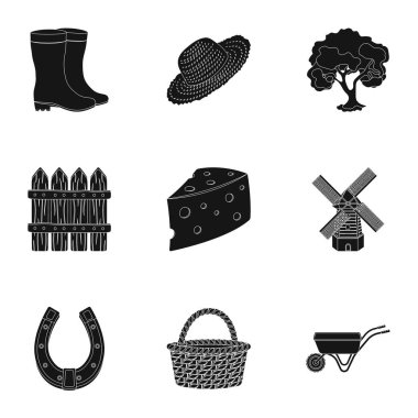 Resimleri Bahçe hakkında set. Köy, sebze Bahçe, Bahçe, ekoloji. Çiftlik ve Bahçe simge siyah stil kümesi koleksiyonundaki sembol stok illüstrasyon vektör.