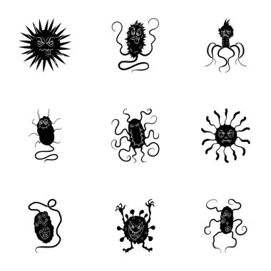 Resimleri bakteri ve virüsler hakkında bir set. İnsanlara zararlı mikrop. virüs ve bakteriler simge siyah stil vektör simge stok çizim üzerinde set koleksiyonu.