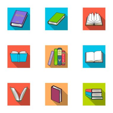 Bir dizi fotoğraf kitap ile. Kitap, defter, çalışmalar. Düz stil vektör simge stok çizim üzerinde küme koleksiyon kitap simgesini.