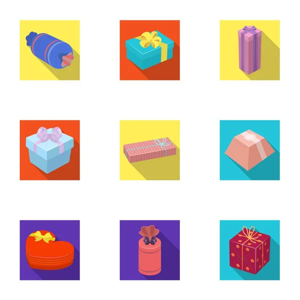 Eine Reihe von Bildern Geschenke. Geschenke für verschiedene Feiertage, Überraschungen. Geschenk verpackung.gifts und cert icon in set collection auf flat style vektor symbol stock illustration. — Stockvektor