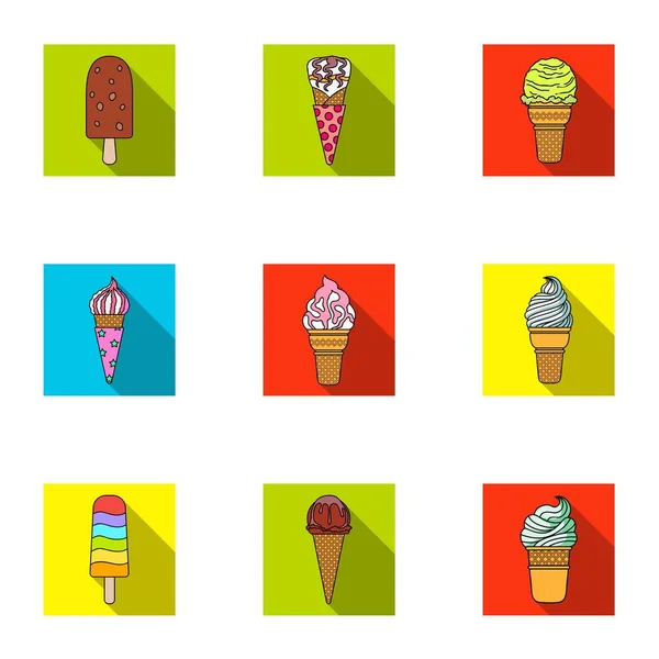 Helado de dulces de verano. Hielo, fruta, leche. Icono de helado en colección conjunto en el estilo plano vector símbolo stock ilustración . — Archivo Imágenes Vectoriales