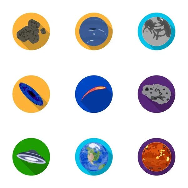 Planetas del sistema solar. Objetos cósmicos. Icono de planetas en colección de conjuntos en el estilo plano vector símbolo stock ilustración . — Vector de stock