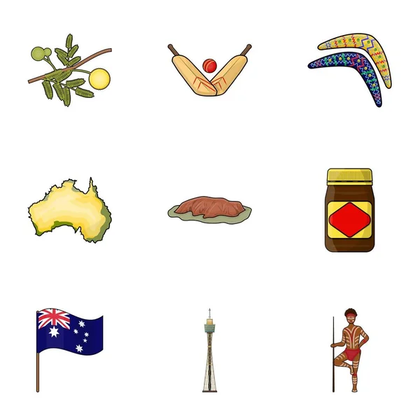 Símbolos nacionais da Austrália. Ícone da Web no tema da Austrália.Ícone da Austrália na coleção de conjuntos na ilustração do estoque do símbolo do vetor do estilo dos desenhos animados . — Vetor de Stock