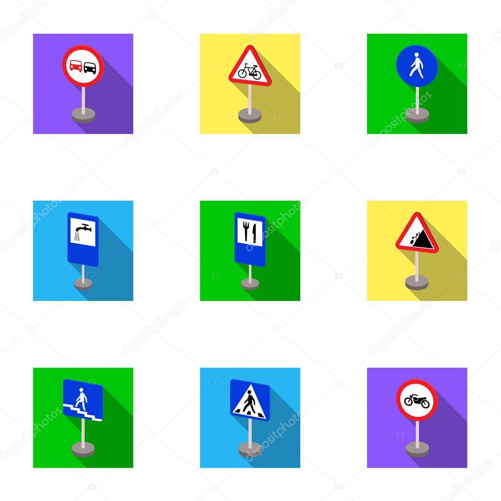 Set of road signs. Signs of prohibition, permission, priority. Road signs icon in set collection on flat style vector symbol stock illustration.