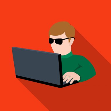 Bilgisayar hacker simgesini düz stil beyaz arka plan üzerinde izole. Bilgisayar korsanları ve sembol stok kesmek illüstrasyon vektör.