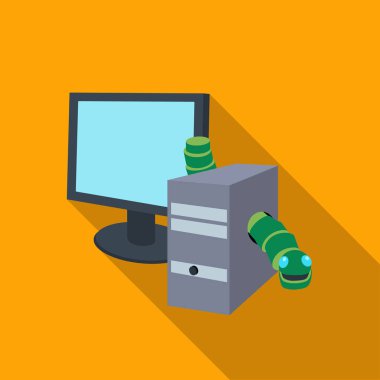 Bilgisayar solucanı simgesini düz stil beyaz arka plan üzerinde izole. Bilgisayar korsanları ve sembol stok kesmek illüstrasyon vektör.