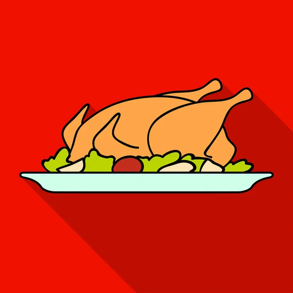 Ayam panggang dengan ikon hiasan dengan gaya datar diisolasi dengan latar belakang putih. Ilustrasi vektor stok simbol restoran . - Stok Vektor