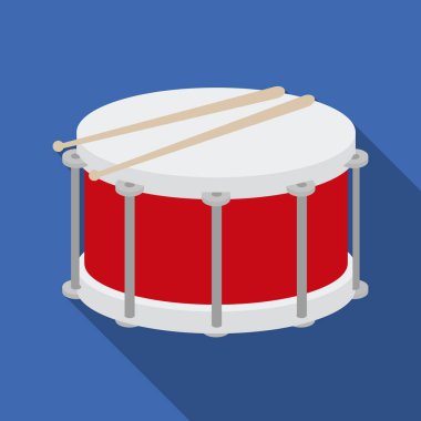 Düz stil beyaz arka plan üzerinde izole davul simgesini. Müzik aletleri hisse senedi vektör çizim sembolü