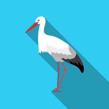Leylek simgesi beyaz arka plan üzerinde izole flate tarzı. Kuş sembol stok vektör çizim.