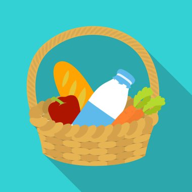 Beyaz arka plan üzerinde izole flate tarzı ürünleri simgesi sepetle. Yardım ve bağış sembol stok vektör çizim.