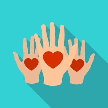 Kalp simgesi beyaz arka plan üzerinde izole flate tarzı ile eller yukarı. Yardım ve bağış sembol stok vektör çizim.