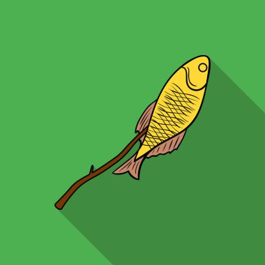 Kızarmış Balık simgesini düz stil beyaz arka plan üzerinde izole. Balık tutma sembol stok vektör çizim.