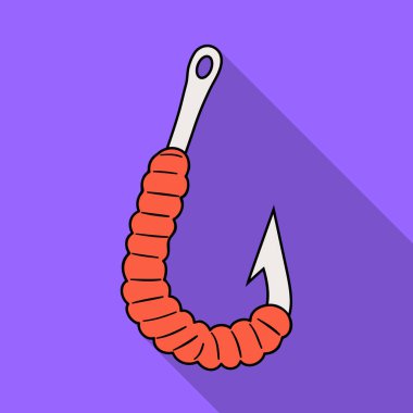 Düz stil beyaz arka plan üzerinde izole bir kanca simgesine solucan. Balık tutma sembol stok vektör çizim.