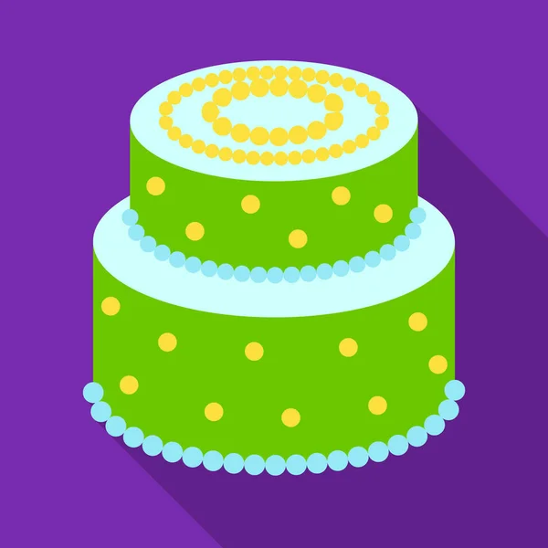 Green cake with yellow dots icon in flate style isolated on white background. Cakes symbol stock vector illustration. — Stock Vector