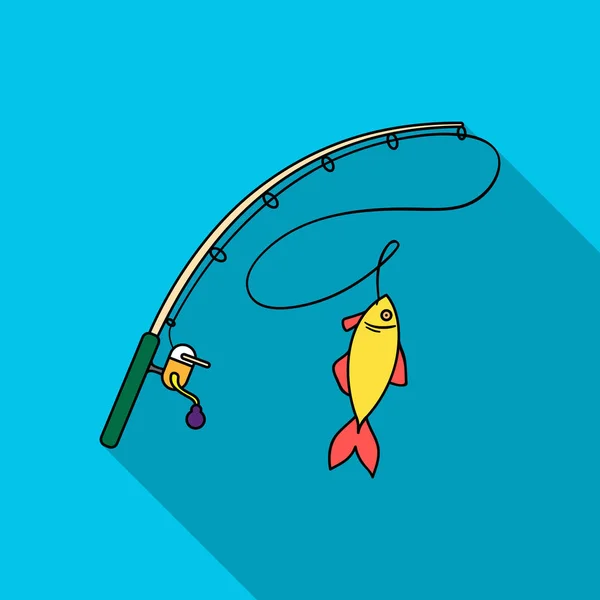 Canne à pêche et icône de poisson dans un style plat isolé sur fond blanc. Illustration vectorielle du stock de symboles de pêche . — Image vectorielle