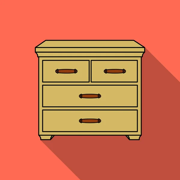 Wooden cabinet with drawers icon in flat style isolated on white background. Furniture and home interior symbol stock vector illustration. — Stock Vector