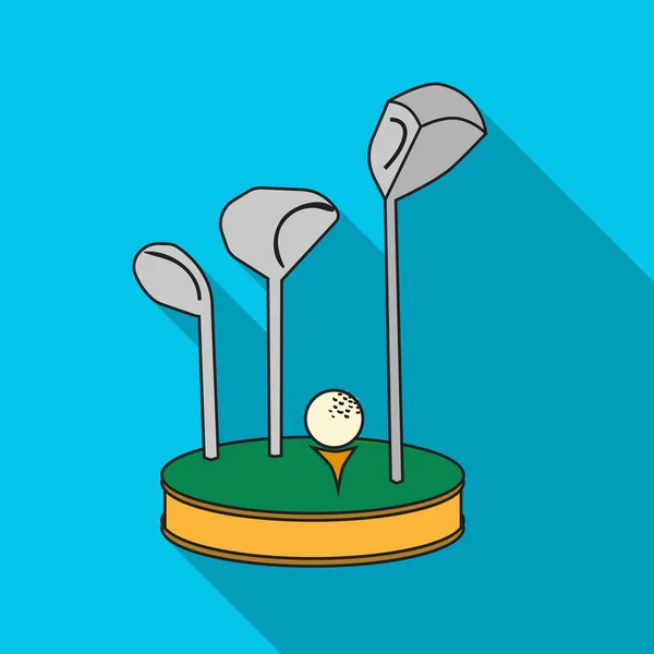 Pelota de golf y palos sobre hierba icono en estilo plano aislado sobre fondo blanco. Golf club símbolo stock vector ilustración . — Vector de stock