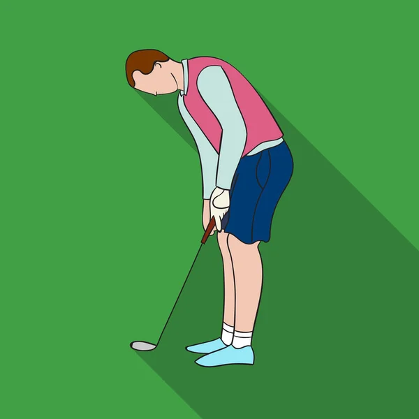 Golfista před kop ikonu v plochý izolovaných na bílém pozadí. Golf club symbol akcií vektorové ilustrace. — Stockový vektor