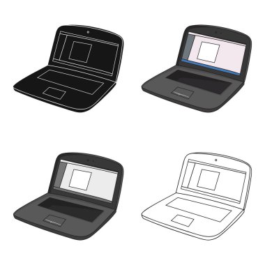 Dizüstü bilgisayar simgesi beyaz arka plan üzerinde izole karikatür tarzı çizim. Sanatçı ve sembol stok vektör çizim çizim.