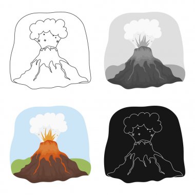 Volkan Erüpsiyonu simgesi beyaz arka plan üzerinde izole karikatür tarzı. Dinozorlar ve tarih öncesi sembol stok vektör çizim.